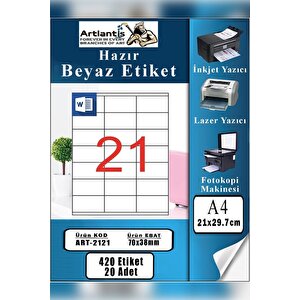 A4 Hazır Etiket 70x38 Mm 20 Sayfa 1 Paket 21 Li Kendinden Yapışkanlı Fotokopi Lazer İnkjet Kağıdı Yazıcılar İçin Uyumlu