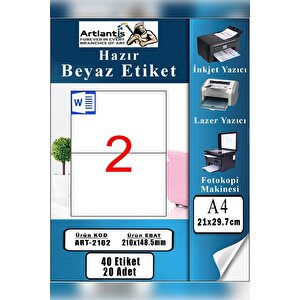 A4 Hazır Etiket 210x148.5 Mm 20 Sayfa 1 Paket 2 Li Kendinden Yapışkanlı Fotokopi Lazer İnkjet Kağıdı Yazıcılar İçin