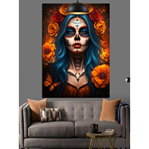 Cadılar Bayramı Kadın Turuncu Çiçek Dekoratif Kanvas - Mdf Ahşap Tablo 50x70 cm
