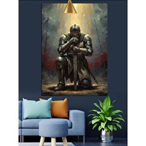 Zırhlı Şövalye Dekoratif Kanvas - Mdf Ahşap Tablo 100x140 cm