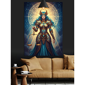 Altın Işık Mavi Terazi Burcu Kadını Dekoratif Kanvas - Mdf Ahşap Tablo 35x50 cm