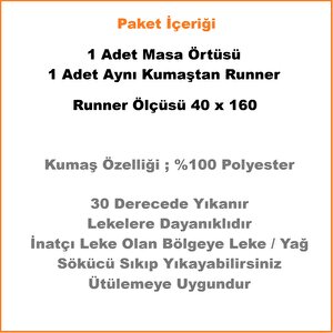 Elite Masa Örtüsü + Runner Takım | Lekeye Dayanıklı Simli Krem 150x240 cm