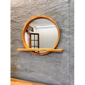 20x20 Cm Raflı Masif Kayın Ağacı Yuvarlak Ayna – İskandinav Tarzı Antre Ve Banyo Aynası (pelesenk) 20x20 cm