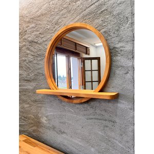 20x20 Cm Raflı Masif Kayın Ağacı Yuvarlak Ayna – İskandinav Tarzı Antre Ve Banyo Aynası (pelesenk) 20x20 cm