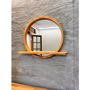 50x50 Cm Raflı Masif Kayın Ağacı Yuvarlak Ayna – İskandinav Tarzı Antre Ve Banyo Aynası (çam) 50x50 cm
