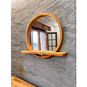 50x50 Cm Raflı Masif Kayın Ağacı Yuvarlak Ayna – İskandinav Tarzı Antre Ve Banyo Aynası (çam) 50x50 cm