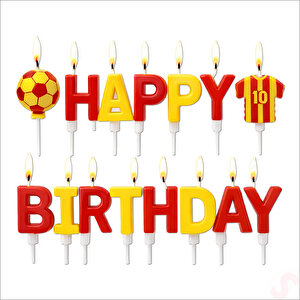 Sarı Kırmızı Happy Birthday 15 Parça Doğum Günü Mum Seti