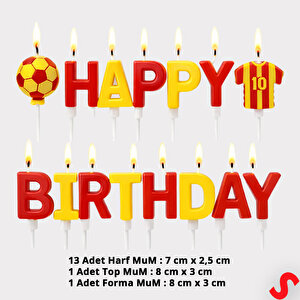 Sarı Kırmızı Happy Birthday 15 Parça Doğum Günü Mum Seti