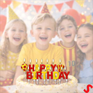 Sarı Kırmızı Happy Birthday 15 Parça Doğum Günü Mum Seti