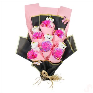 Sonsuzluk Güllü Ve Strafor Ayıcıklı Buket, 60cm X 40cm - Pembe