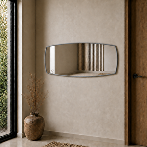 MDF çerçeve Modern Banyo Aynası 40x120 Cm – Asimetrik Minimalist Dekoratif Duvar Aynası Gri