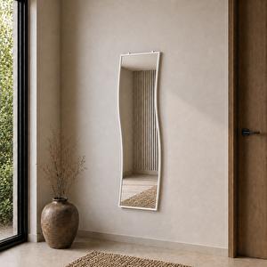 MDF çerçeve Modern Dalgalı Boy Aynası 40x120 Cm – Organik Formlu Minimalist Dekoratif Duvar Aynası 2026 Trend Beyaz