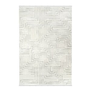 Duru Serisi 1346a Gri-krem Modern Desenli Makine Halısı Yumuşak Dokulu Hav Salon Halısı 160x230 cm