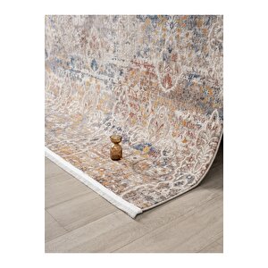Seyran Asır 250 Bej Modern Vintage Robot Süpürgeye Uygun Salon Oturma Odası Halısı 80x300 cm
