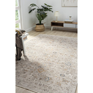 Peru 10203 Bej Antialerjik Polyester Makine Halısı – Dokuma Tabanlı, Düz Saçak, Leke Tutmaz 200x310 cm