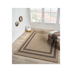 Seyran İndia 668 Bej Siyah Hav Toz Tutmayan Modern Jüt Desen Salon Mutfak Halısı 80x300 cm