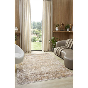 Monde 805 Bej Antialerjik Polyester Makine Halısı – %100 Pamuk Taban, Düz Saçak 160x230 cm