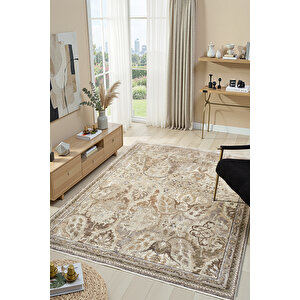 Monde 800 Bej Antialerjik Polyester Makine Halısı – %100 Pamuk Taban, Düz Saçak 200x290 cm