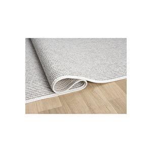 Step 360 Krem & Gri - Polyester İplik, Pamuk Taban Dokuma Halı 100x500 cm