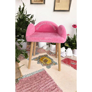 Makyaj Pufu, Pembe Renkli, Dekoratif Puf, Yüksek Ayaklı Puf, Mini Berjer Koltuk Pufu Pembe