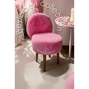 Makyaj Pufu, Sırtlı Puf, Pembe Peluş, Bench,puf, Yüksek Ayaklı Puf ,mini Berjer Pembe