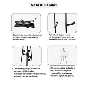 Temel Katlanabilir Metal Sergi Ve Tuval Şövalesi Siyah