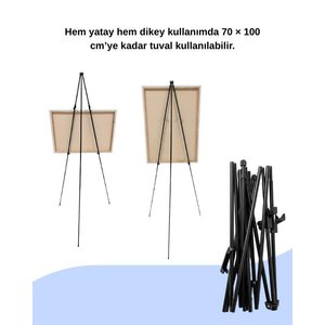 Temel Katlanabilir Metal Sergi Ve Tuval Şövalesi Siyah