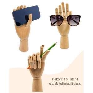 Ahşap El Modeli, Mafsallı Tabanlı Çizim Ve Takı Sergileme Mankeni, 30 Cm