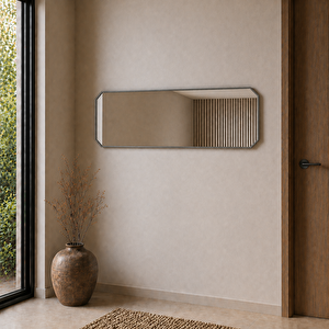 MDF çerçeve Modern Banyo Aynası 120x40 Cm – Minimalist Dekoratif Duvar Aynası Modelleri Gri