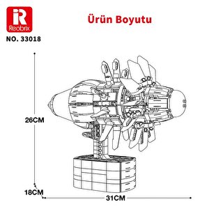 Reobrix Technic 33018 Uçak Motoru (aircraft Engine) Hareketli Yaratıcı Yapı Blok Seti Building Blocks 1351 Parça