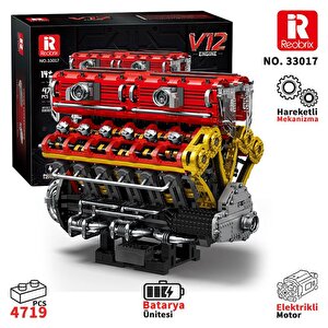Reobrix 33017 V12 Motor Yaratıcı Yapı Blok Seti Building Blocks (v12 Engine)- 4719 Parça