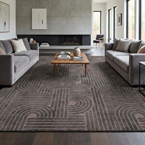 Antrasit Modern Geometrik Desenli Dijital Baskılı Kaymaz Tabanlı Yıkanabilir Halı Dijital Baskı Halı 200x350 cm