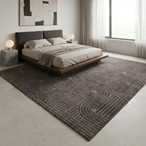 Antrasit Modern Geometrik Desenli Dijital Baskılı Kaymaz Tabanlı Yıkanabilir Halı Dijital Baskı Halı 200x350 cm