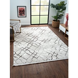 Tokyo 1704 Gri Halı Antrasit Detaylı Geometrik Desen Modern Akrilik Halı Kaymaz Taban Tozuaz 120x180 cm