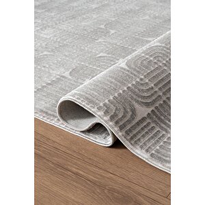 Best 114a  Antrasit Modern Geometrik Desen Parlak Makinada Yıkanabilir Salon Halısı 80x150 cm