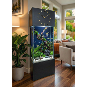 Büyük Boy, Led Işıklı Saatli Kule Akvaryum Seti̇ Siyah