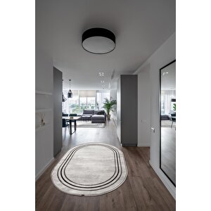 Trend 2803 Gri Oval Akrilik Salon Mutfak Yatak Odası Halısı Makinede Yıkanabilir 80x300 cm