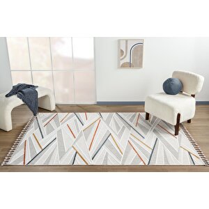 Sümer Sm013a Krem Renli Halı Renkli Geometrik Desenli Dekoratif Modern Antialerjik Salon Halısı 100x300 cm