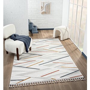 Sümer Sm013a Krem Renli Halı Renkli Geometrik Desenli Dekoratif Modern Antialerjik Salon Halısı 100x300 cm