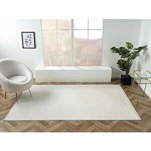Elegance Eg005a Beyaz Halı Sedef Detaylı Modern Viskon Doğal Iplik Bambu Halı Tozu Az Salon Halısı 78x300 cm