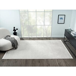 Elegance Eg014a Beyaz Halı Sedef Geometrik Detaylı Modern Viskon Doğal Iplik Bambu Halı Tozu Az 78x300 cm