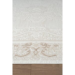 Leon Ln006b Krem Halı Klasik Desen Pamuk Taban Akrilik Tozuaz Salon Yatak Odası Koridor Halısı 80x150 cm
