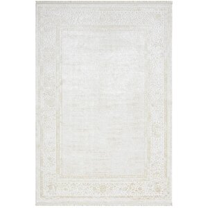 Elegance Eg002a Gri Halı Bej Detaylı Çerçeveli Modern Viskon Doğal Iplik Bambu Halı Tozu Az 78x300 cm