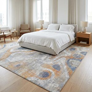 Bej Mavi Soyut Dalga Desenli Dijital Baskılı Kaymaz Tabanlı Yıkanabilir Modern Halı Dijital Baskı 80x80 cm