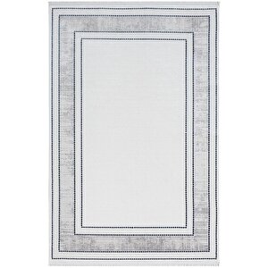 Elegance Eg007a Gri Halı Lacivert Detaylı Modern Viskon Doğal Iplik Bambu Halı Tozu Az Salon Halısı 97x200 cm