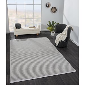 Sümer Sm008g Gri Antrasit Çizgi Desen Halı Dekoratif Modern Tozuyok Antialerjik Salon Halısı Koridor 200x290 cm