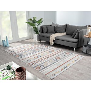 Lotus 8565 Gri Halı Renkli Kilim Desenli Modern Ince Akrilik Tozuaz Salon Halısı Yatak Odası Koridor 100x200 cm