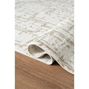 Best 116a Beyaz Bej Modern Desen Parlak İnce Makinada Yıkanabilir Salon Halısı 120x180 cm