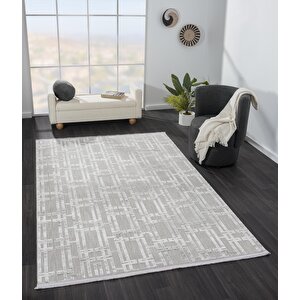 Sümer Sm007a Gri Halı Geometrik Desen Dekoratif Modern Tozuyok Antialerjik Salon Yatak Odası Koridor 100x300 cm