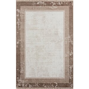 Dark Dk002a Bej Halı Kahverengi Kenar Çerçeveli Akrilik Tozuaz Modern Salon Halısı Yatak Odası 80x150 cm